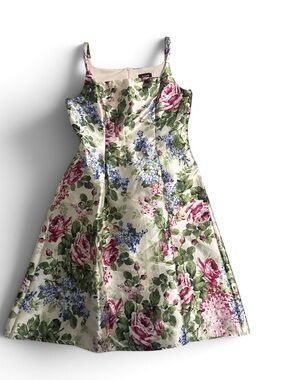 ALEXA B NITES Floral Satin Spaghetti-Strap Girls Dress - Pink & Green